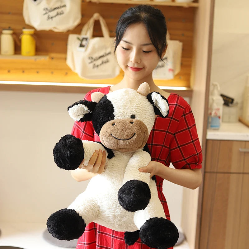 Kawaii Sitting Milk Cow Year Plush Toy – Lifelike Stuffed Animal Doll for Children Kids Christmas Gift