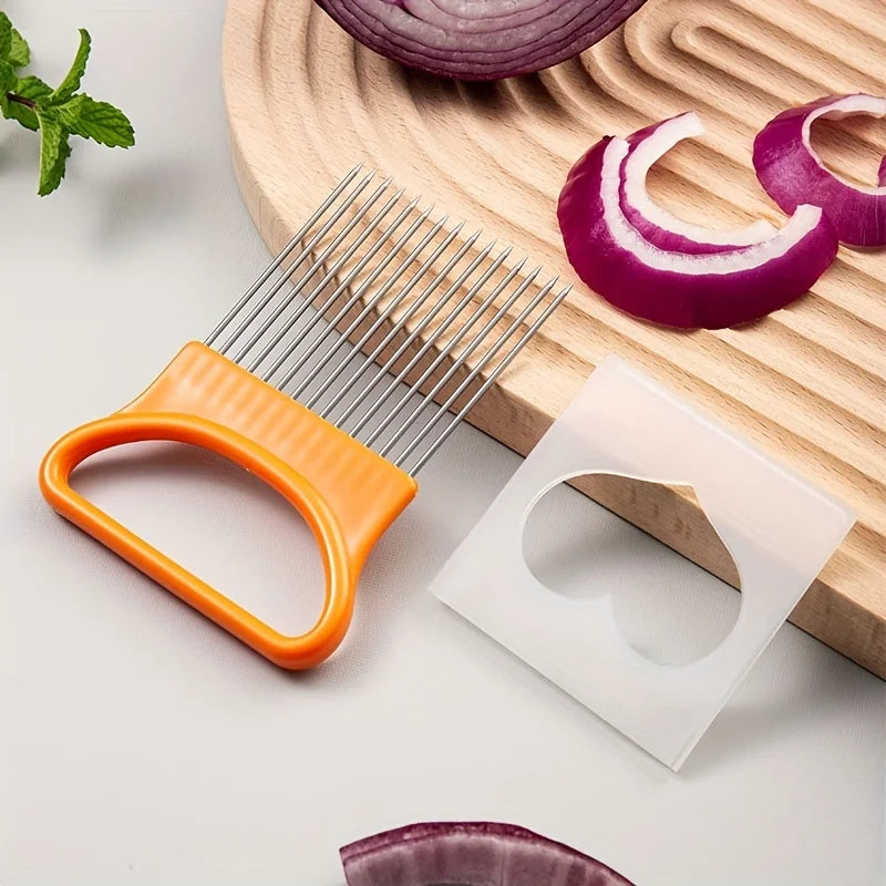 Stainless Steel Onion Holder & Slicer - Safe Vegetable Cutting Tool