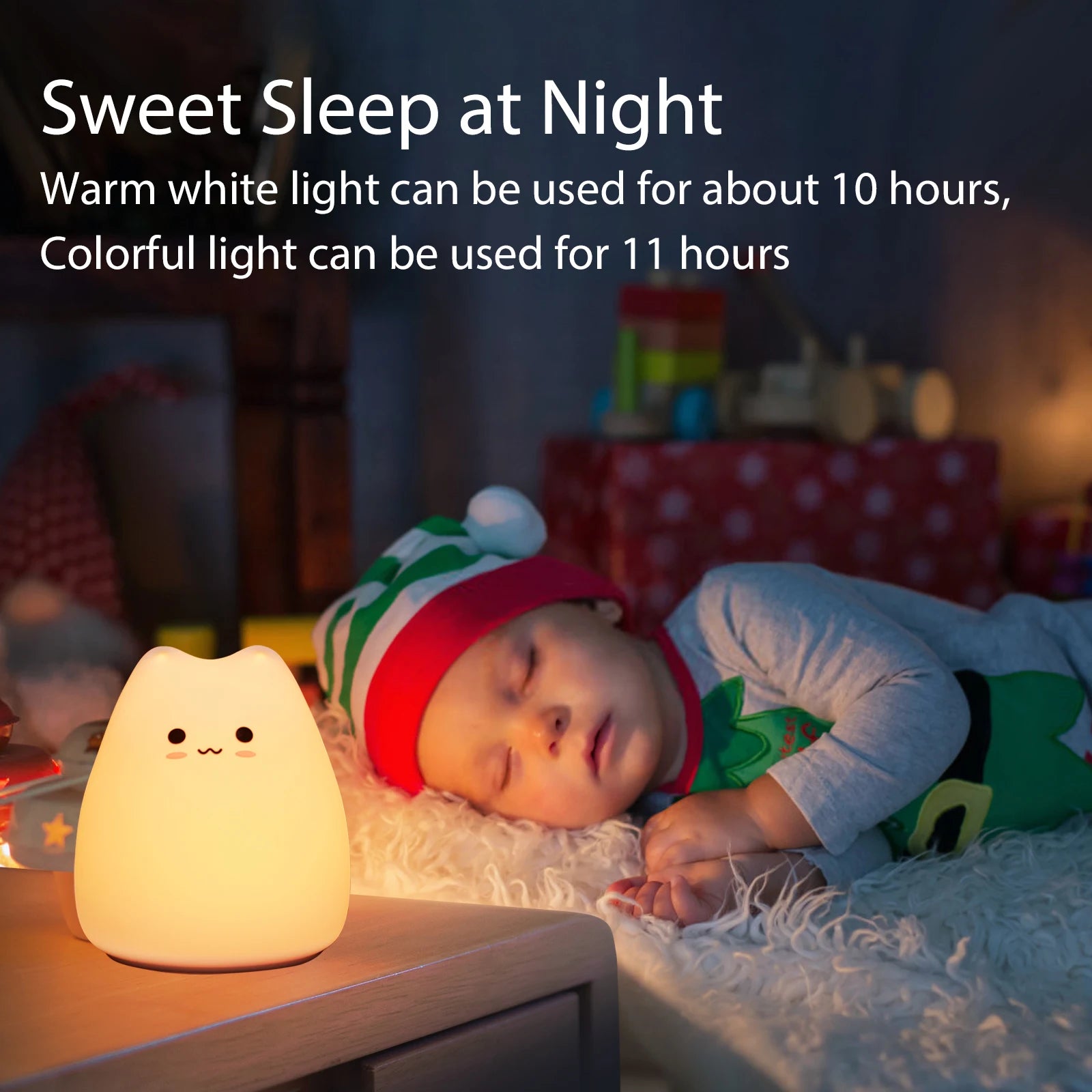 Mini Kawaii Cat Baby Night Lamp - 7-Color Touch Control Nightlight