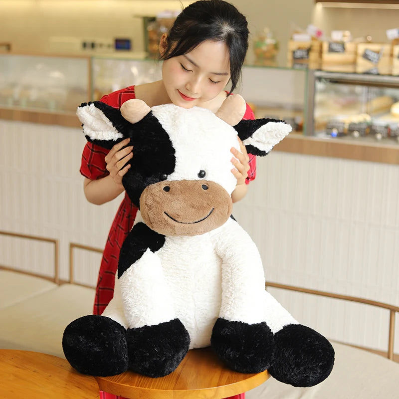Kawaii Sitting Milk Cow Year Plush Toy – Lifelike Stuffed Animal Doll for Children Kids Christmas Gift
